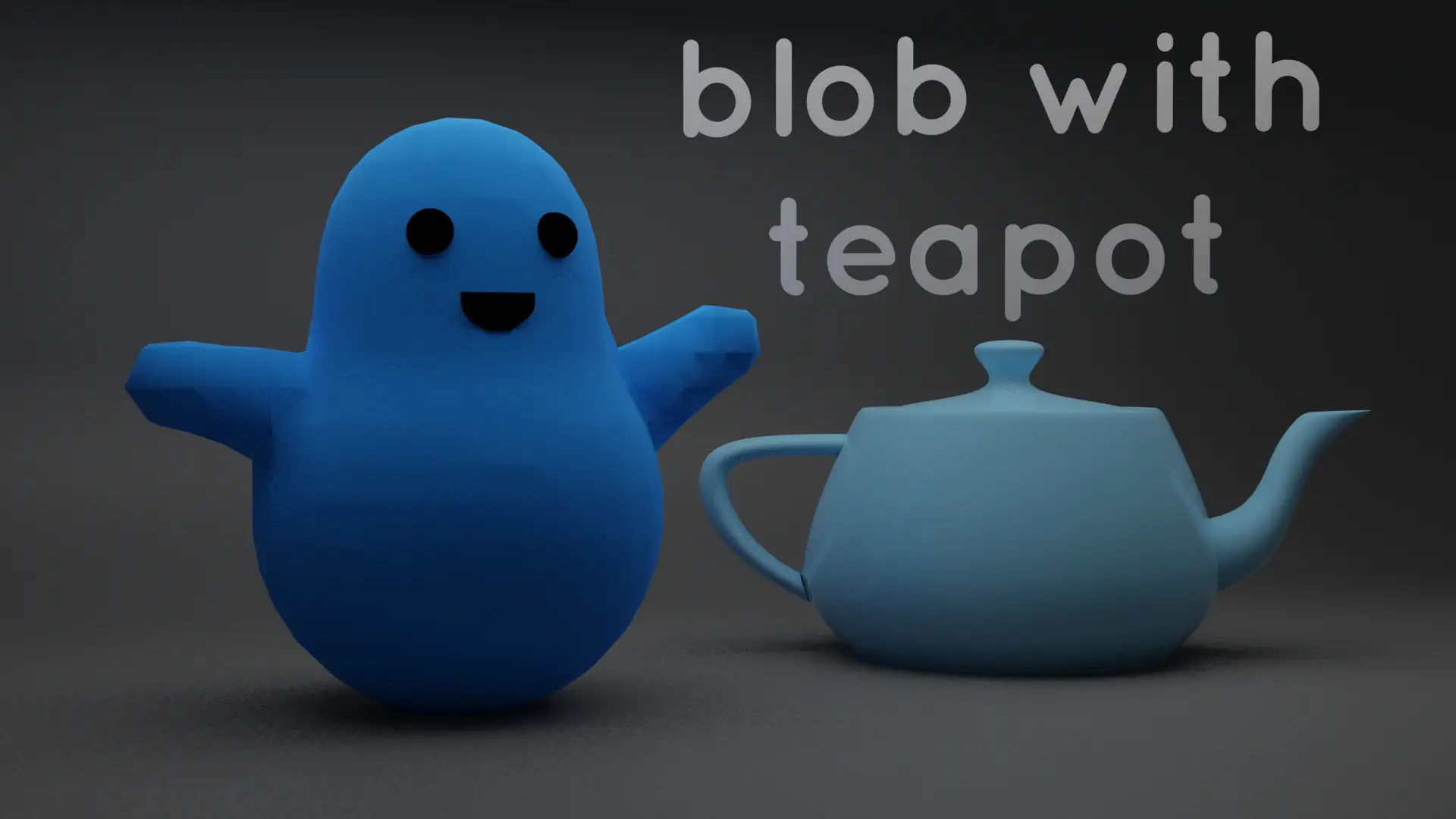 A render of a blob character beside a teapot with the words 'blob with teapot' above.