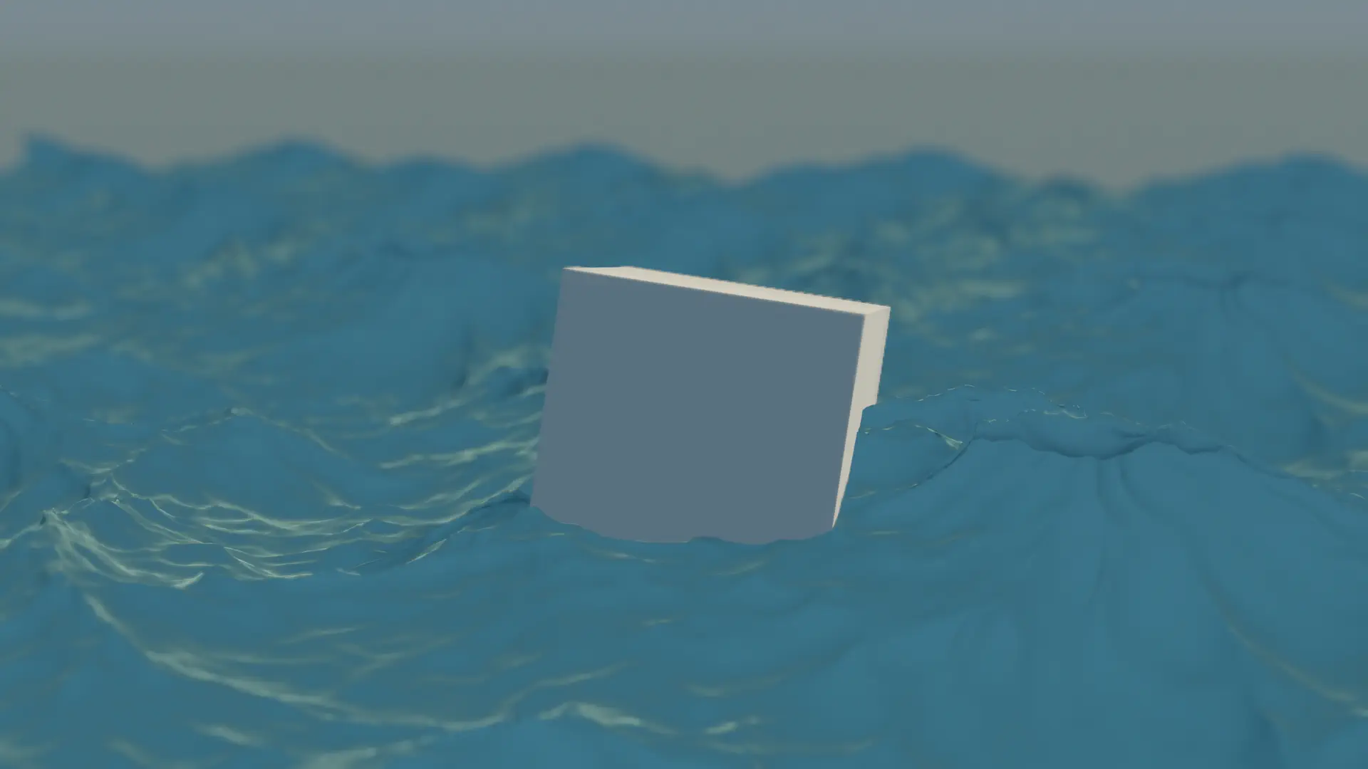 A cube floating on the ocean.