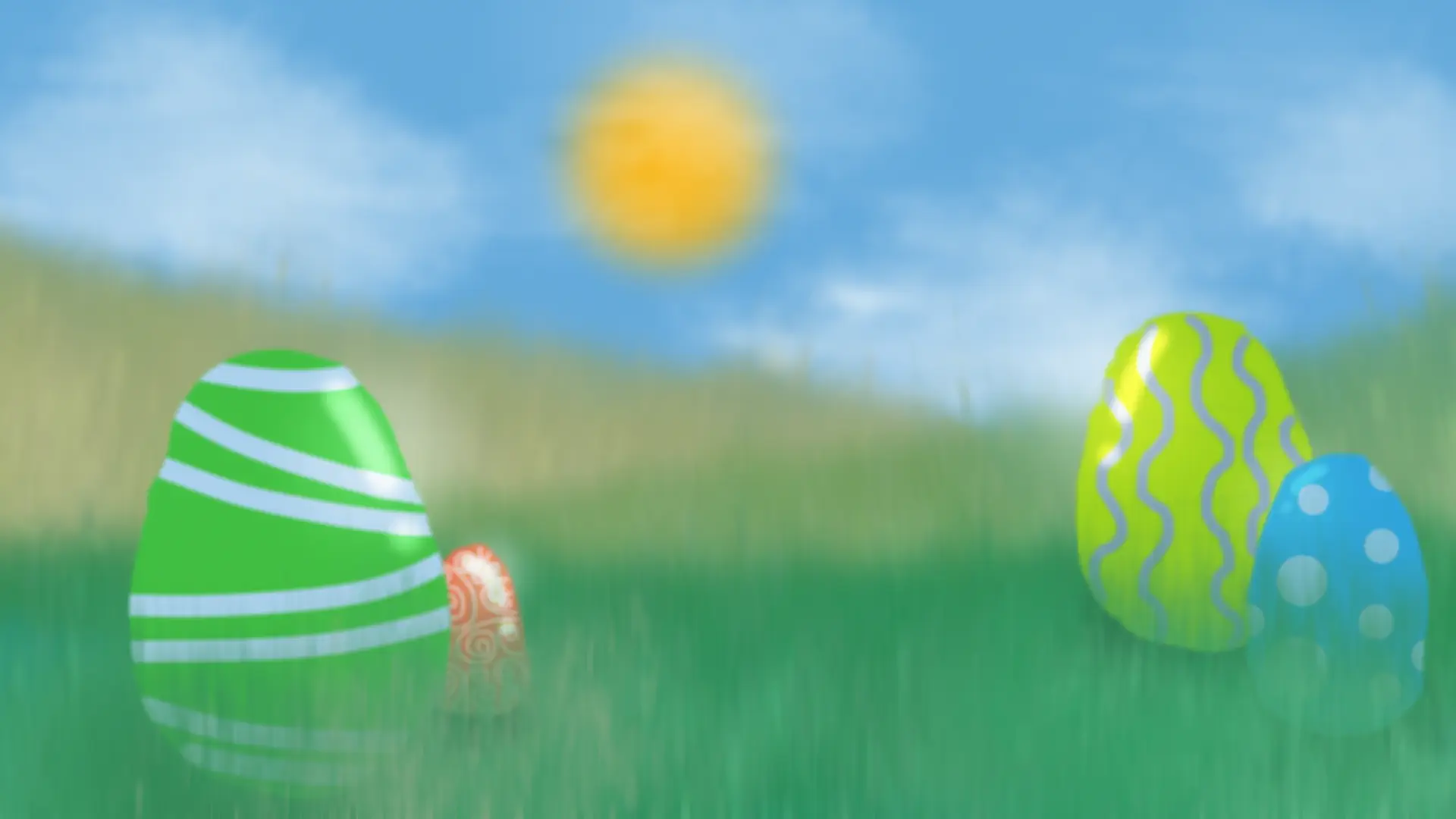 Easter eggs on the grass terrain.