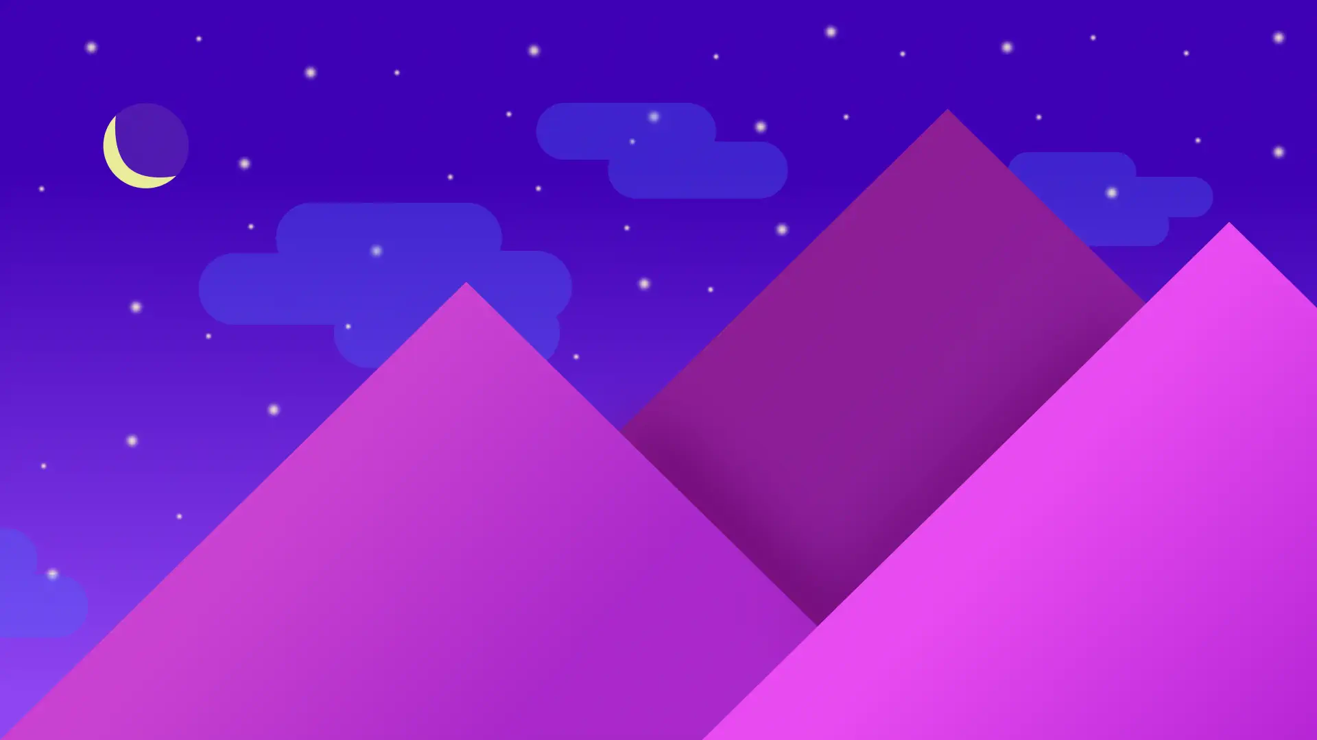 A vector mountain terrain with stars and the moon in the background, along with slight clouds.