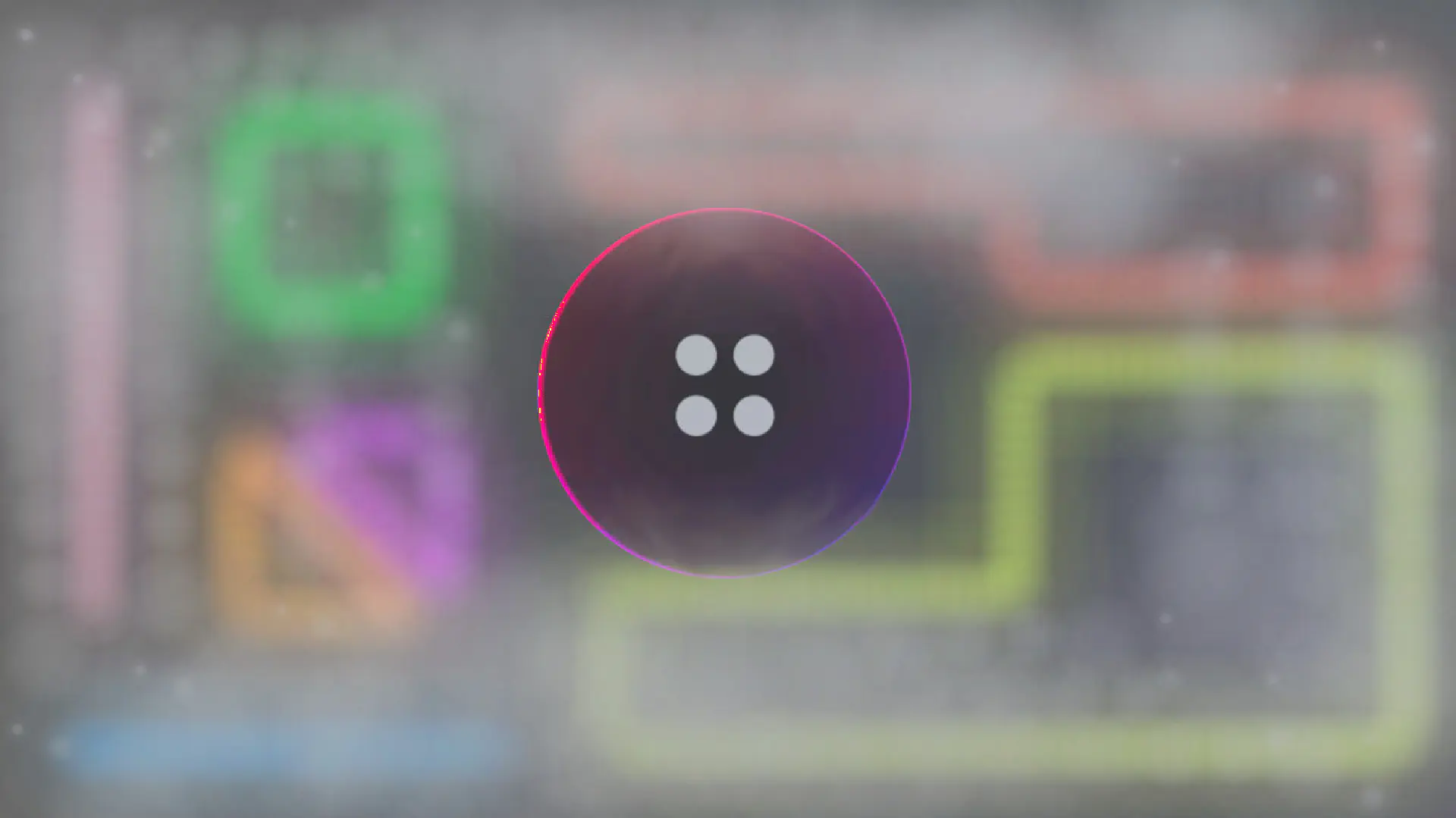 A button in the middle, along with colorful, blurry abstract shapes.