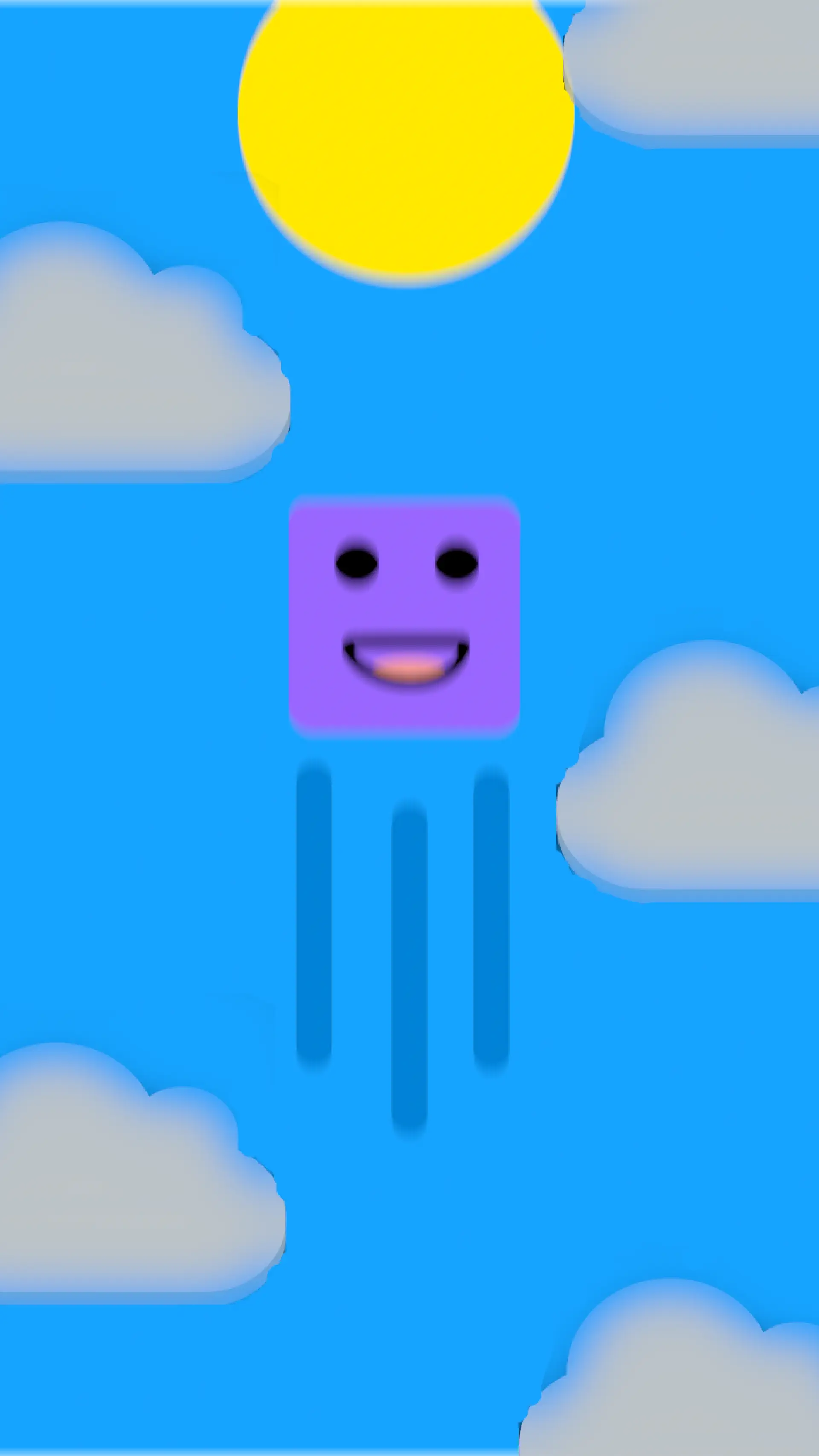 A vector phone wallpaper with a Cubie character going upwards with clouds around. The sun is above the character.