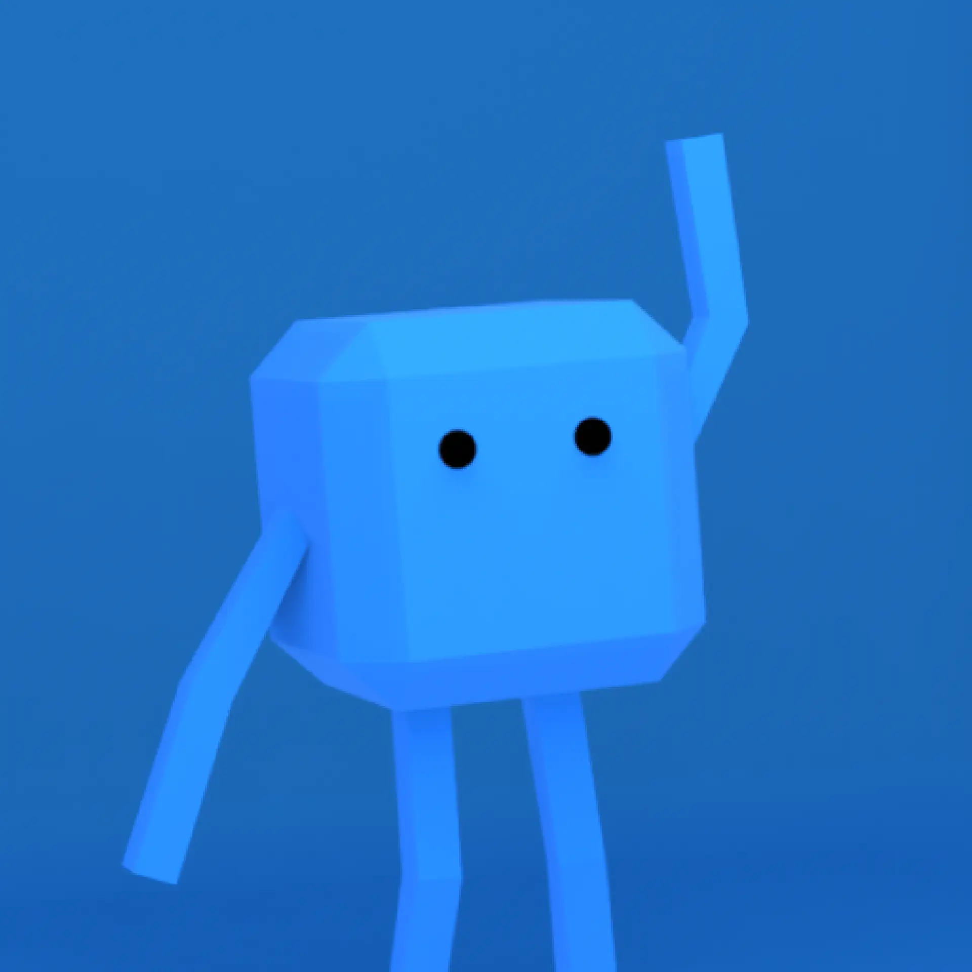 My current profile picture of a 3D render with my Cube Humanoid character waving.